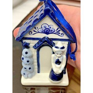 Kurt Adler Set Of 2 Delft Blue Miniature House Christmas Ornaments  One Light Up